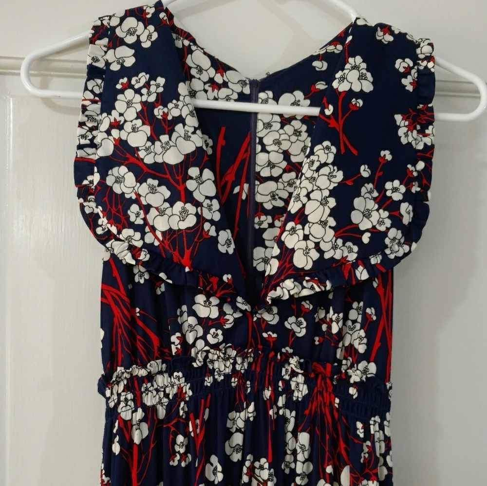 Women's Vtg Empire Waist Lapel Floral Maxi Dress